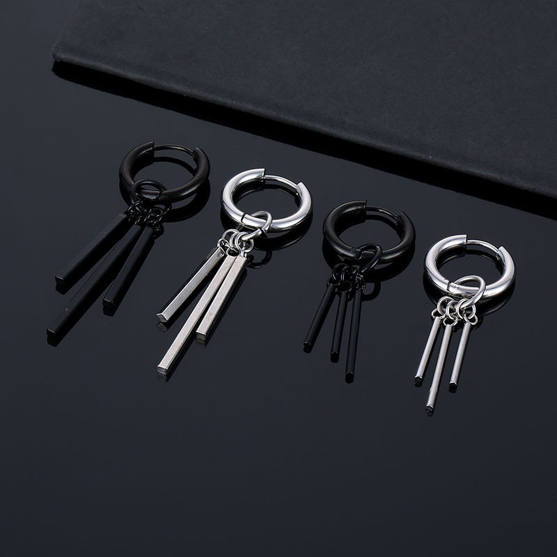 Titanium Steel Personalized Creative Earbone Buckle Stainless Steel Square Rod Pendant Men's Japanese Korean Hip Hop Punk Earrings