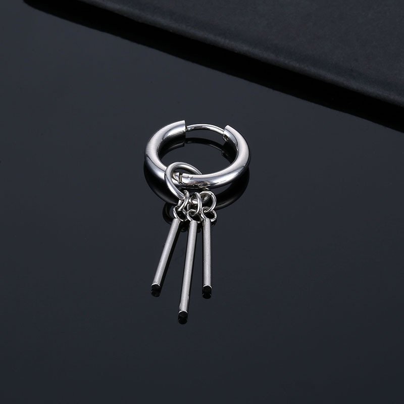 Titanium Steel Personalized Creative Earbone Buckle Stainless Steel Square Rod Pendant Men's Japanese Korean Hip Hop Punk Earrings