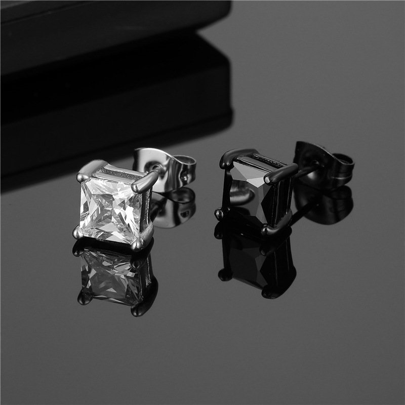 Titanium steel casting zircon earrings, stainless steel earrings, trendy and fashionable fine stud post earrings