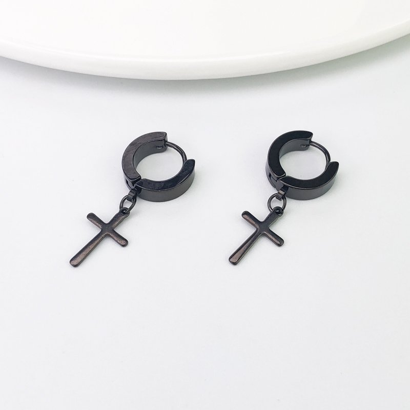 Titanium steel cross earrings 2021 new trendy men's earrings personalized women's trendy black fake ear clip earrings