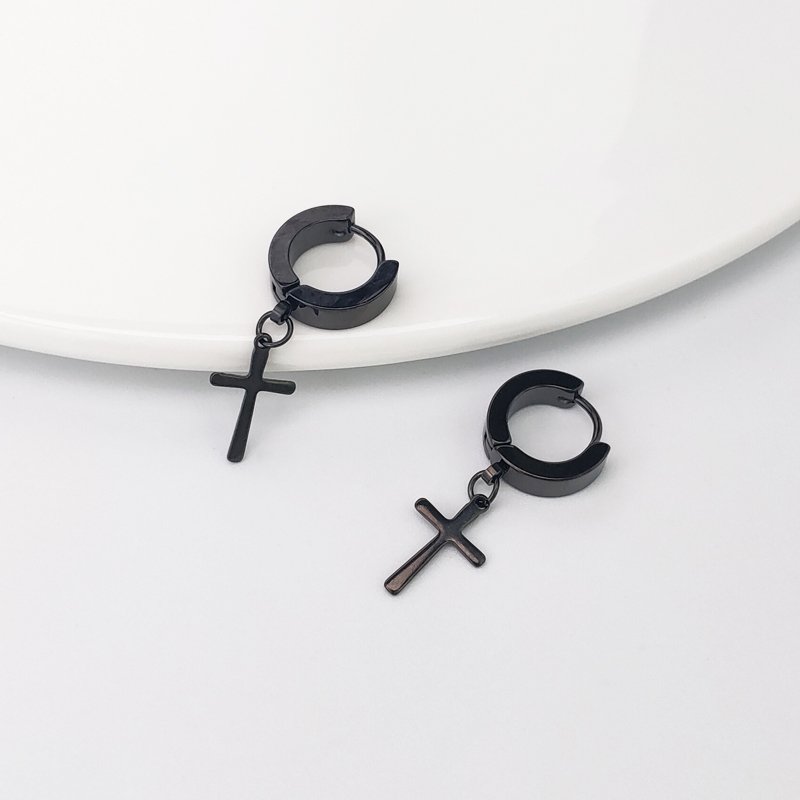 Titanium steel cross earrings 2021 new trendy men's earrings personalized women's trendy black fake ear clip earrings