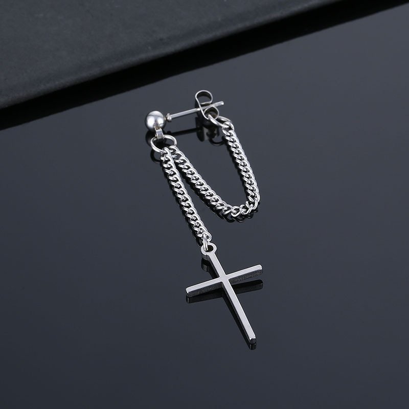 Titanium steel cross earrings, fashionable Gothic chain earrings, trendy stainless steel pendant earrings, punk accessories