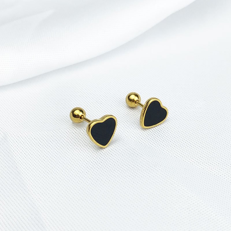 Titanium steel drip oil red small heart ear studs, screw stud posts, non removable ear bone studs, earlobes, small ear studs, Japanese and Korean female students