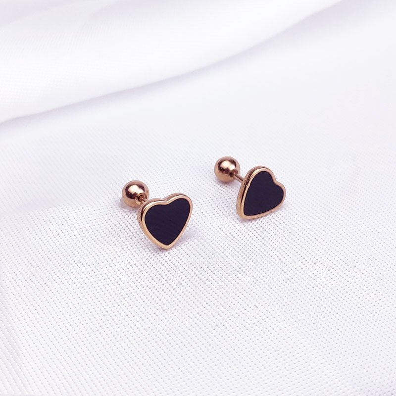 Titanium steel drip oil red small heart ear studs, screw stud posts, non removable ear bone studs, earlobes, small ear studs, Japanese and Korean female students