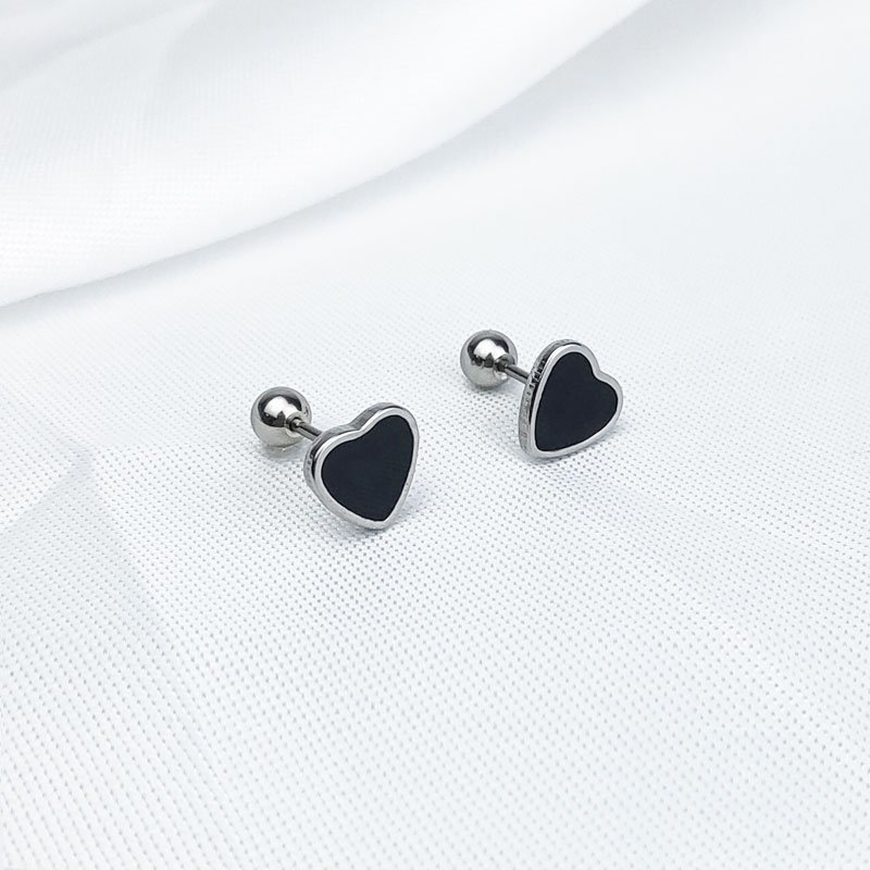 Titanium steel drip oil red small heart ear studs, screw stud posts, non removable ear bone studs, earlobes, small ear studs, Japanese and Korean female students