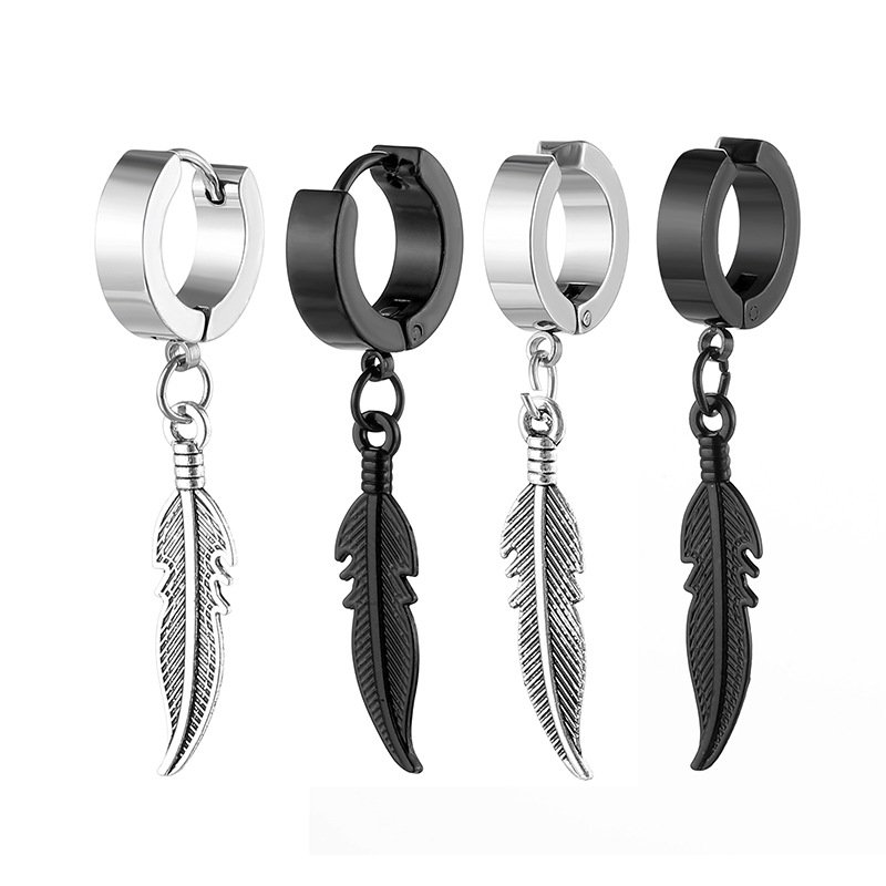 Titanium steel feather pendant earrings stainless steel ear buckle Korean version fashionable and simple ear bone buckle earrings