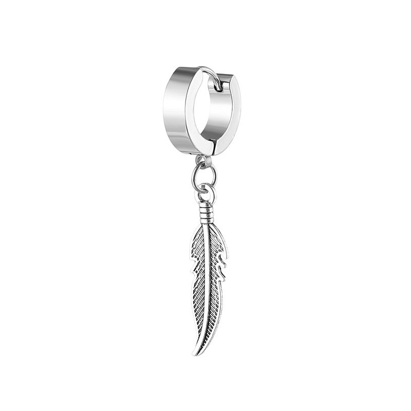 Titanium steel feather pendant earrings stainless steel ear buckle Korean version fashionable and simple ear bone buckle earrings