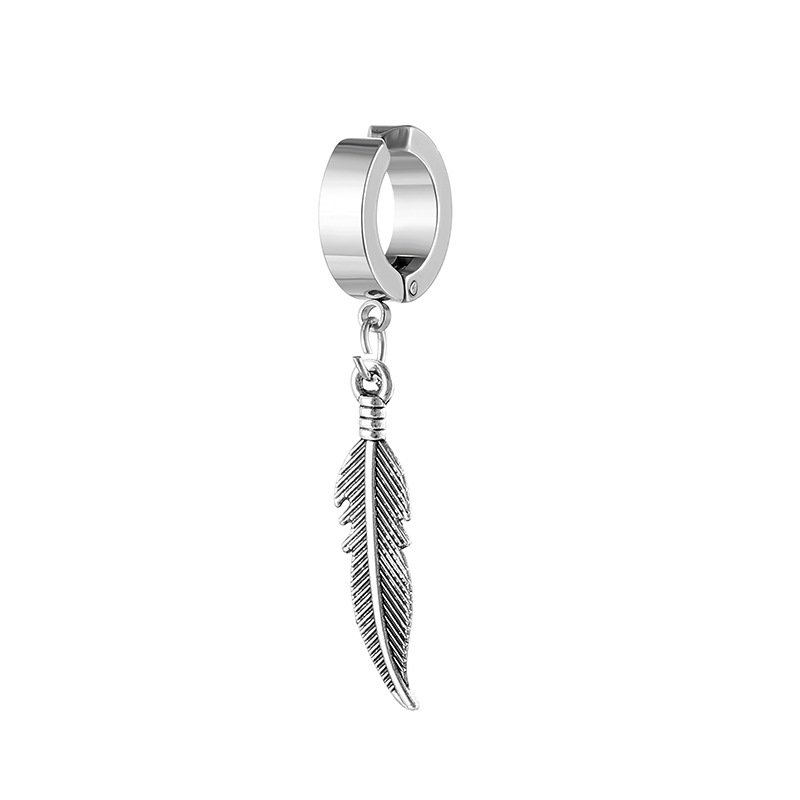 Titanium steel feather pendant earrings stainless steel ear buckle Korean version fashionable and simple ear bone buckle earrings