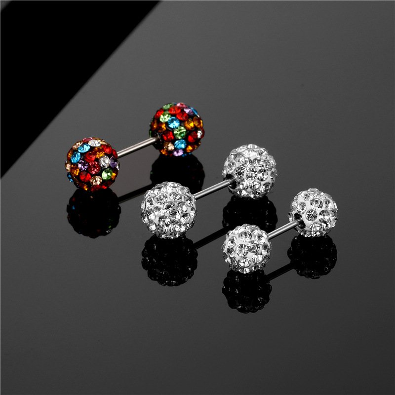 Titanium steel full diamond earrings dumbbell ear bone nails mud ball cochlear nails cartilage nails human puncture jewelry