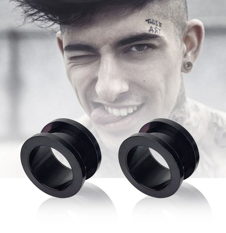 Titanium steel hollow ear expansion ear hole support large device, H-shaped auricle male tattoo artist pulley ear width set, black