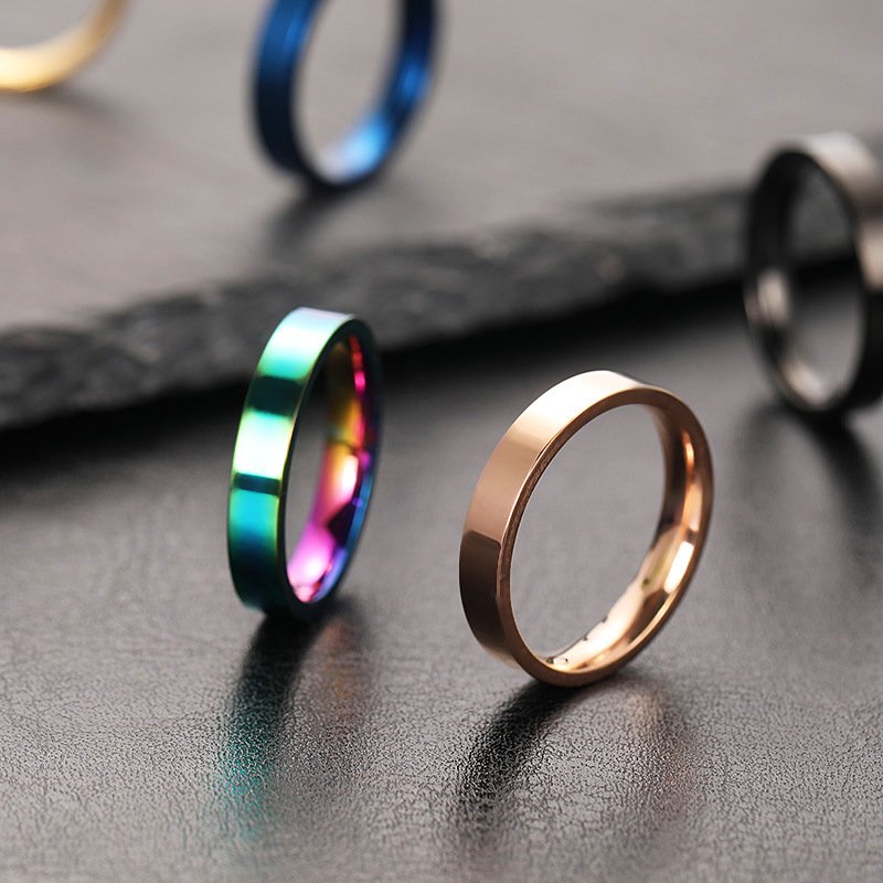 Titanium steel ring does not fade, niche design, 4mm glossy surface, plain ring, stainless steel jewelry, couple ring, female