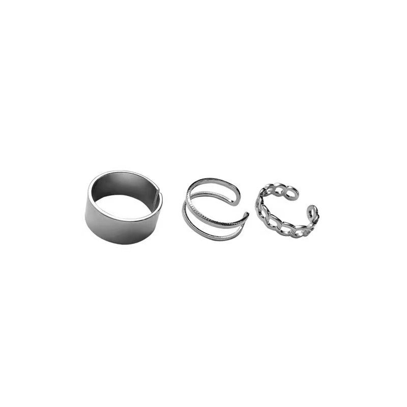 Titanium steel ring three piece set jewelry three in one fashionable simple opening adjustable combination set plain ring