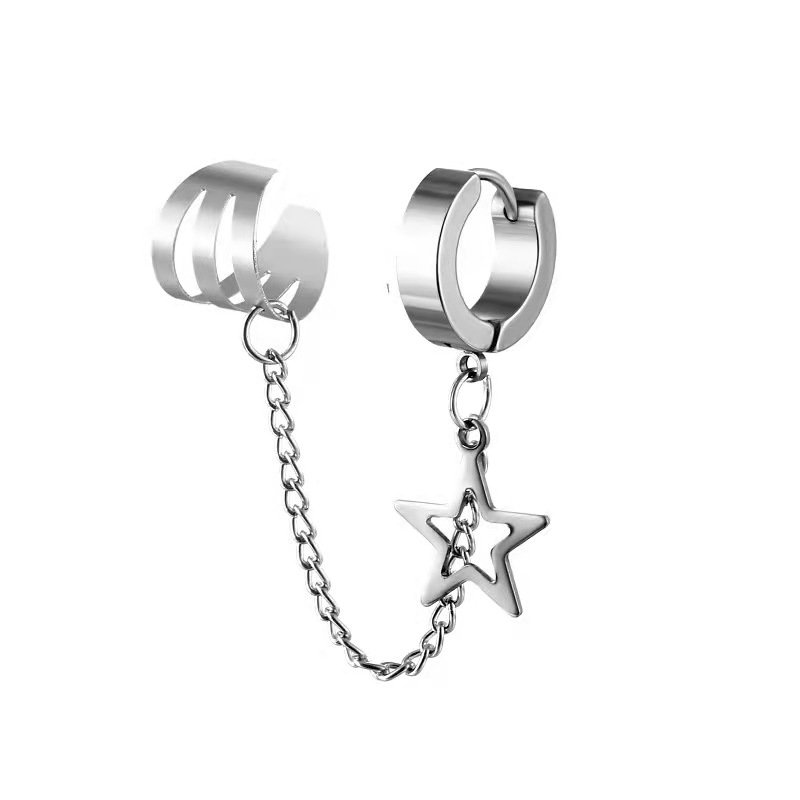 Titanium steel stainless steel ear clip, men's and women's personalized fashion, stainless steel hip-hop earrings, ear clip, cross five pointed star