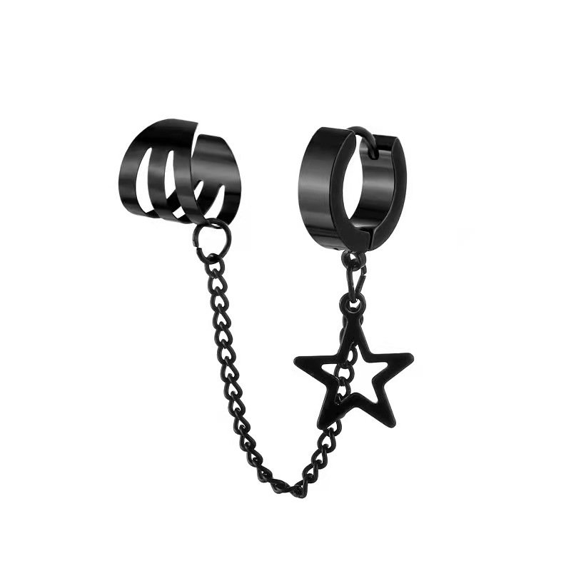 Titanium steel stainless steel ear clip, men's and women's personalized fashion, stainless steel hip-hop earrings, ear clip, cross five pointed star