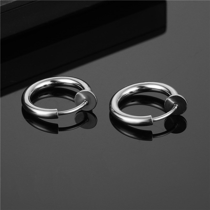 Titanium steel stainless steel earrings without ear holes, European and American fashion punk round ear bones, ear clips, simple earrings