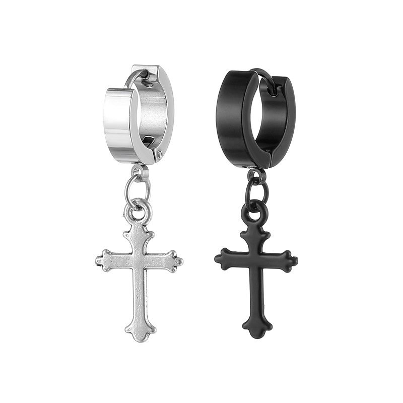 Titanium steel stainless steel trendy men's earrings with cross shaped ear buckles and ear studs, Korean version ear studs and earrings