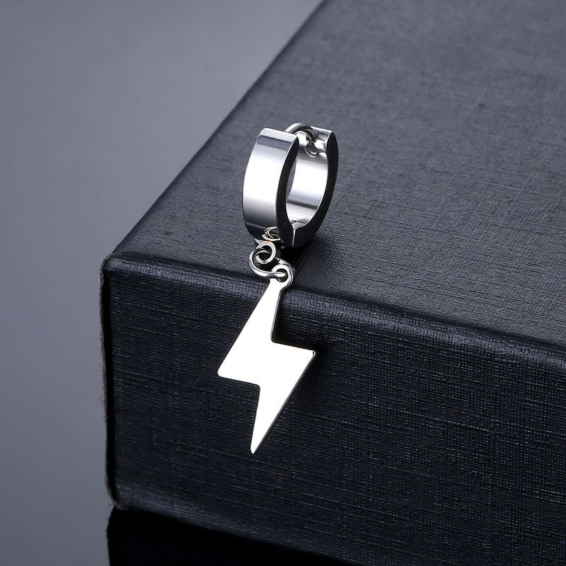 Trendy Earrings, Lightning Pendant, Titanium Steel Earrings, Men's Personalized Stainless Steel Earrings, European and American Fashion Earrings