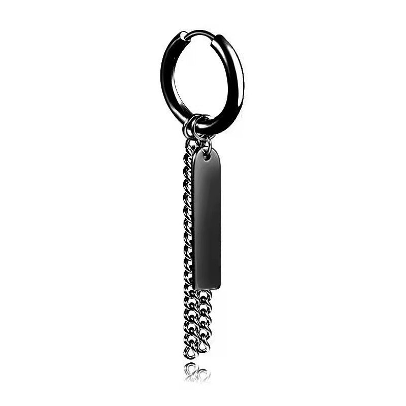 Trendy hang tag style tassel chain earrings for men with trendy personality, earrings without ear holes, ear clips made of stainless steel, trendy