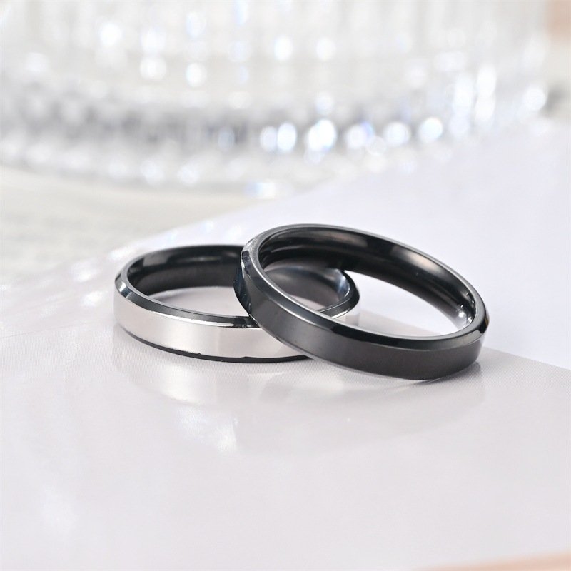 Versatile temperament, plain face, angled titanium steel ring, women's fashion, couple's ring, European and American handmade jewelry