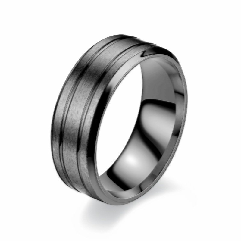 Versatile temperament, titanium steel frosted ring, men's doubles, U-line diagonal angle, fashionable design, couple's ring, ring batch flower jewelry