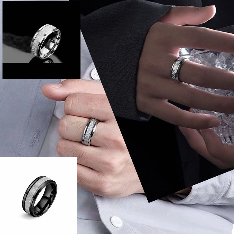 Wusong Silk Pattern Titanium Steel Ring Men's Trendy Ring European and American Fashion Stainless Steel Ring Jewelry