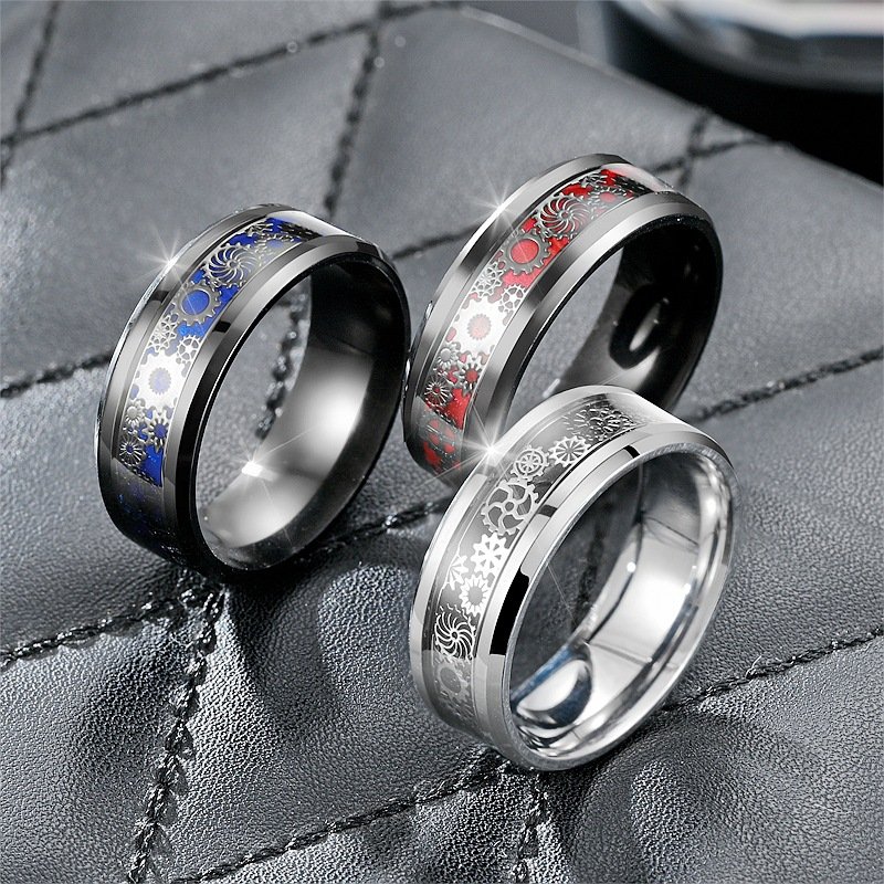 Xiyin New Titanium Steel Ring Men's Personalized Gear Ring Fashion Ring European and American Hand Jewelry