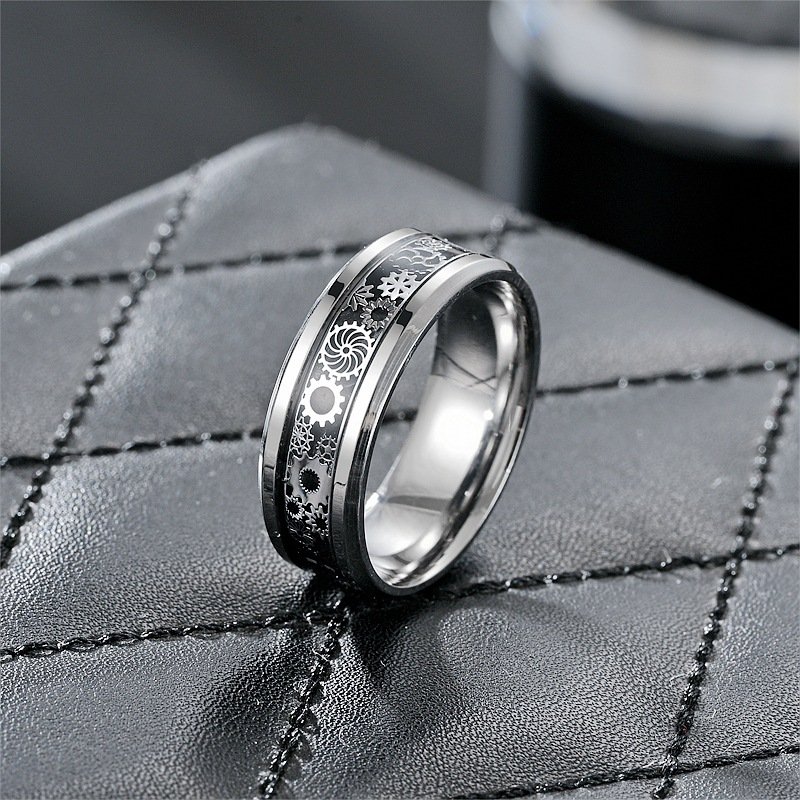 Xiyin New Titanium Steel Ring Men's Personalized Gear Ring Fashion Ring European and American Hand Jewelry