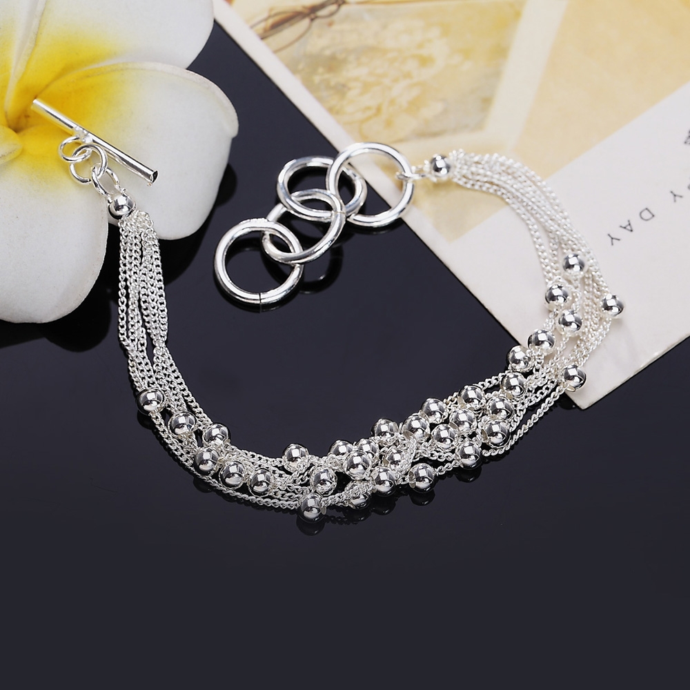 925 Silver Plated Bracelet Women's Six Thread Light Bead Grape Bracelet Bracelet Japanese and Korean Personalized  Handmade Silver Jewelry