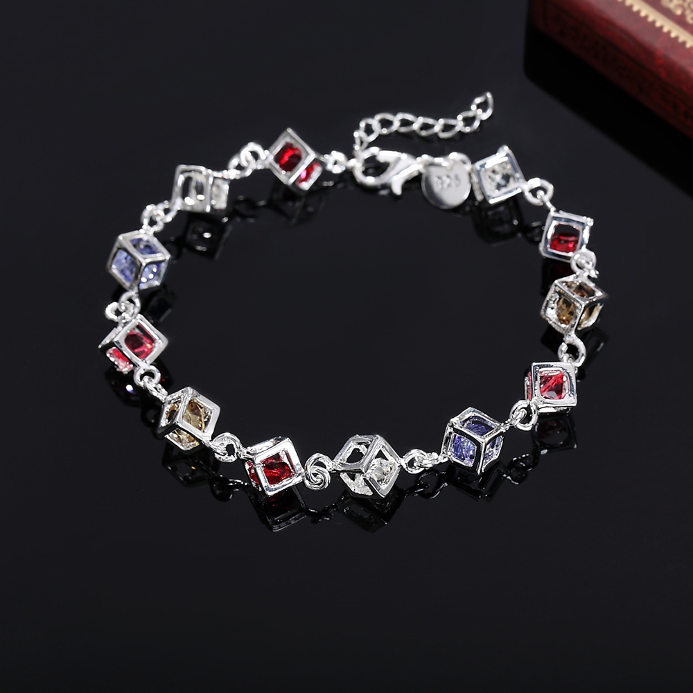 925 Silver Plated Bracelet for Women's Summer Versatile Small Fresh Sweet Colorful Zircon Bracelet Handmade Fashion Jewelry Gift