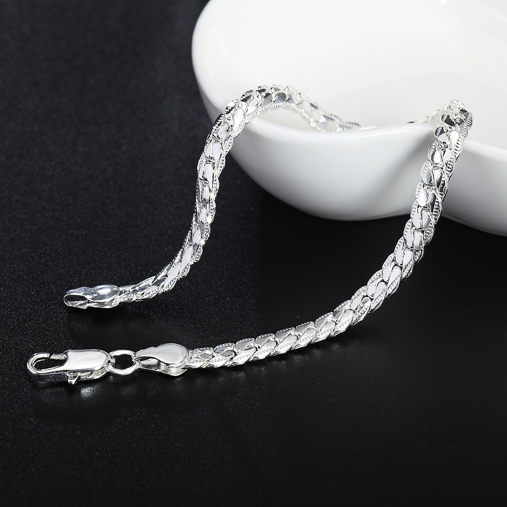 925 silver jewelry bracelet, men's 5mm wide side chain bracelet, Japanese and Korean simple temperament hand jewelry