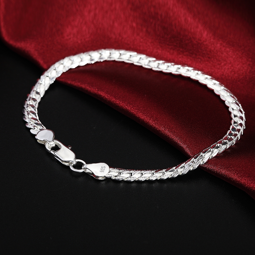 925 silver jewelry bracelet, men's 5mm wide side chain bracelet, Japanese and Korean simple temperament hand jewelry