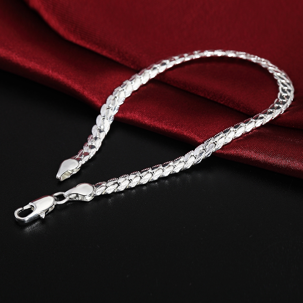 925 silver jewelry bracelet, men's 5mm wide side chain bracelet, Japanese and Korean simple temperament hand jewelry