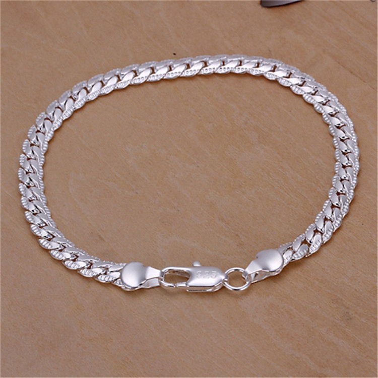 925 silver jewelry bracelet, men's 5mm wide side chain bracelet, Japanese and Korean simple temperament hand jewelry