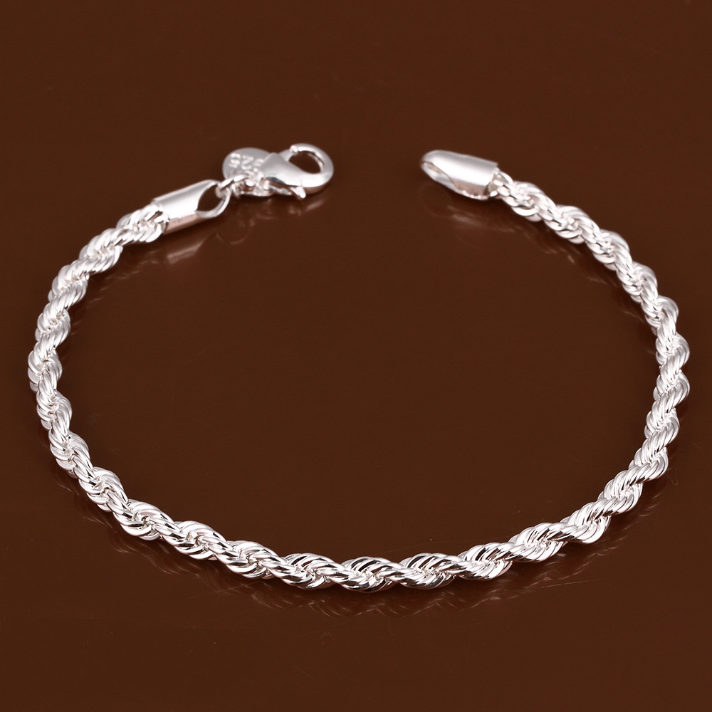 925 silver plated bracelet, 3mm twisted rope bracelet, men's-women's bracelet, fashionable and simple jewelry