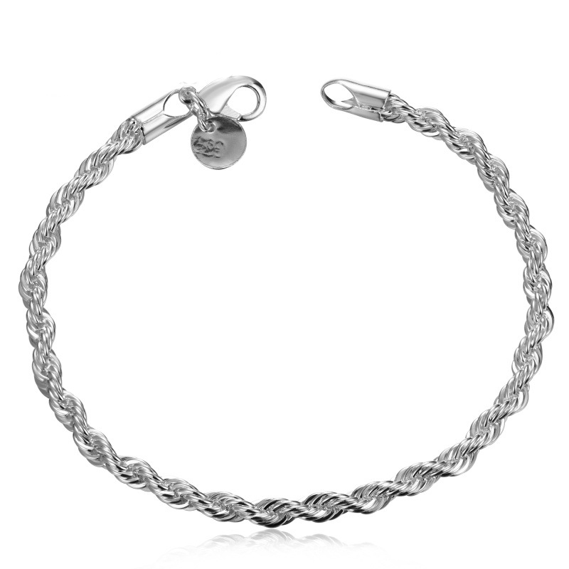 925 silver plated bracelet, 3mm twisted rope bracelet, men's-women's bracelet, fashionable and simple jewelry