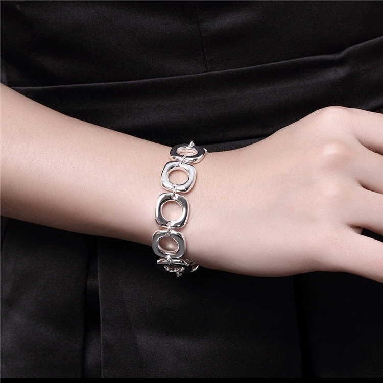 925 silver plated bracelet, women's full square grid geometric bracelet, European and American foreign trade jewelry manufacturer gives girlfriend a gift