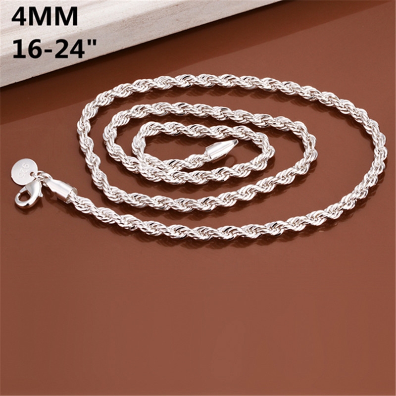 925 silver plated necklace 4mm twisted rope silver chain 18-24 inches men's necklace foreign trade jewelry source