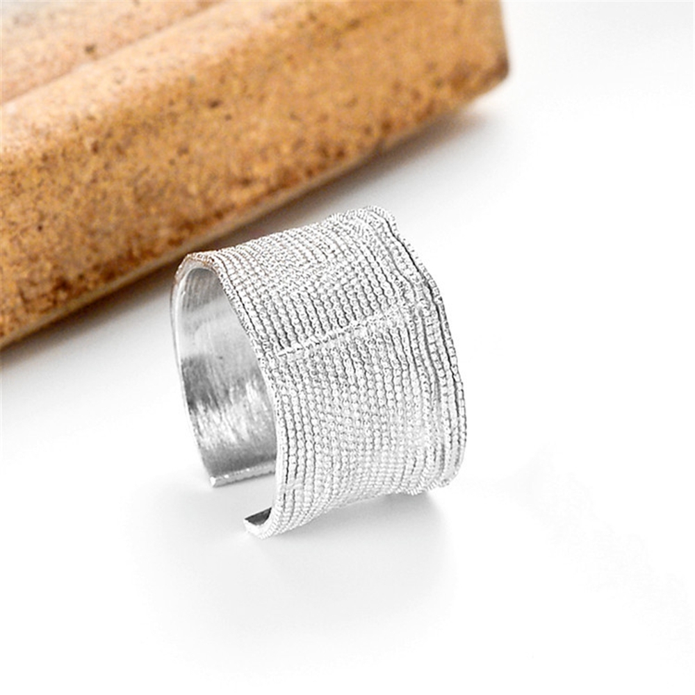 925 sterling silver ring, women's wide textured ring with an open mouth, Korean version, fashionable, simple, personalized jewelry