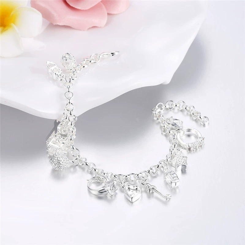 Bracelet Women S925 Silver Multi Pendant Bracelet Bracelet Girlfriend Handmade Fashion Charm Sweet First Accessory