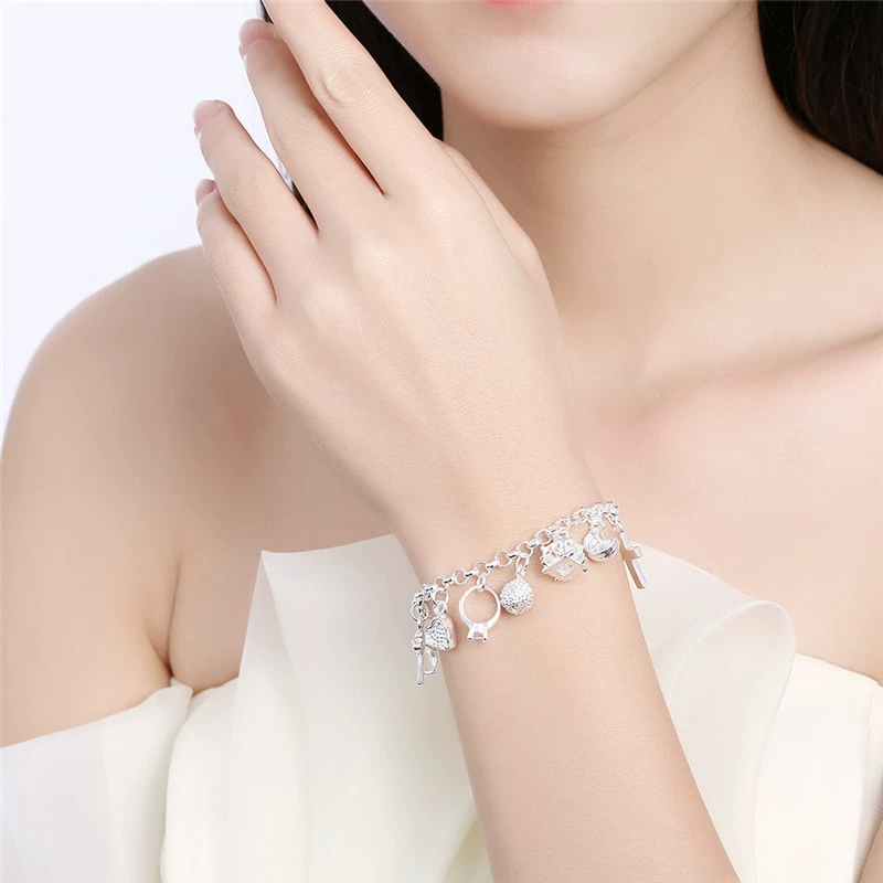 Bracelet Women S925 Silver Multi Pendant Bracelet Bracelet Girlfriend Handmade Fashion Charm Sweet First Accessory