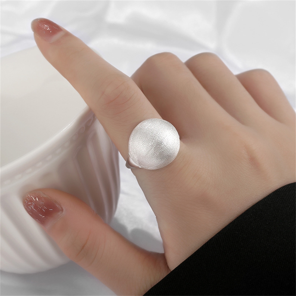 925 silver jewelry ring, women's round ball bubble exaggerated ring, all size open stainless steel brushed index finger ring, trendy accessory