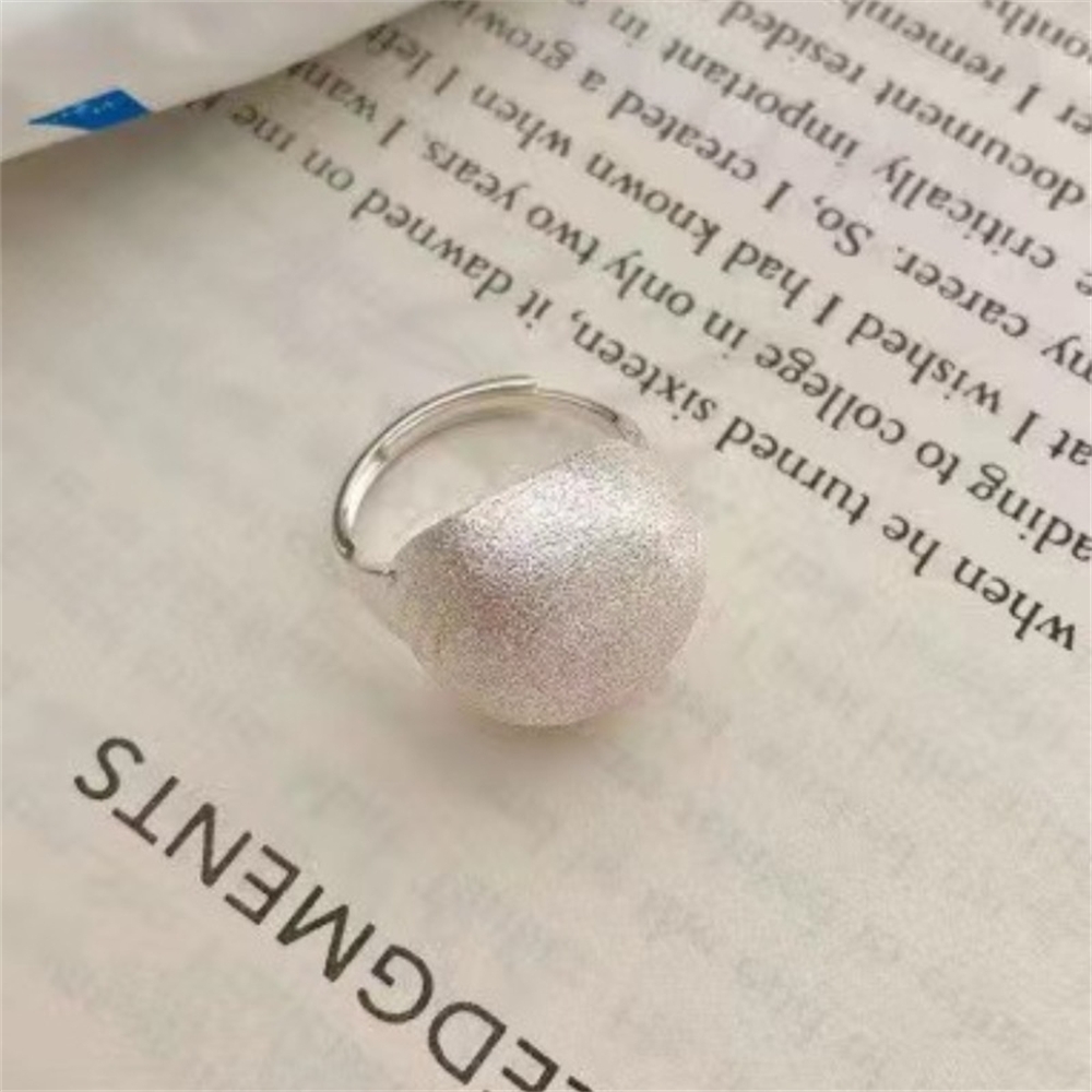 925 silver jewelry ring, women's round ball bubble exaggerated ring, all size open stainless steel brushed index finger ring, trendy accessory