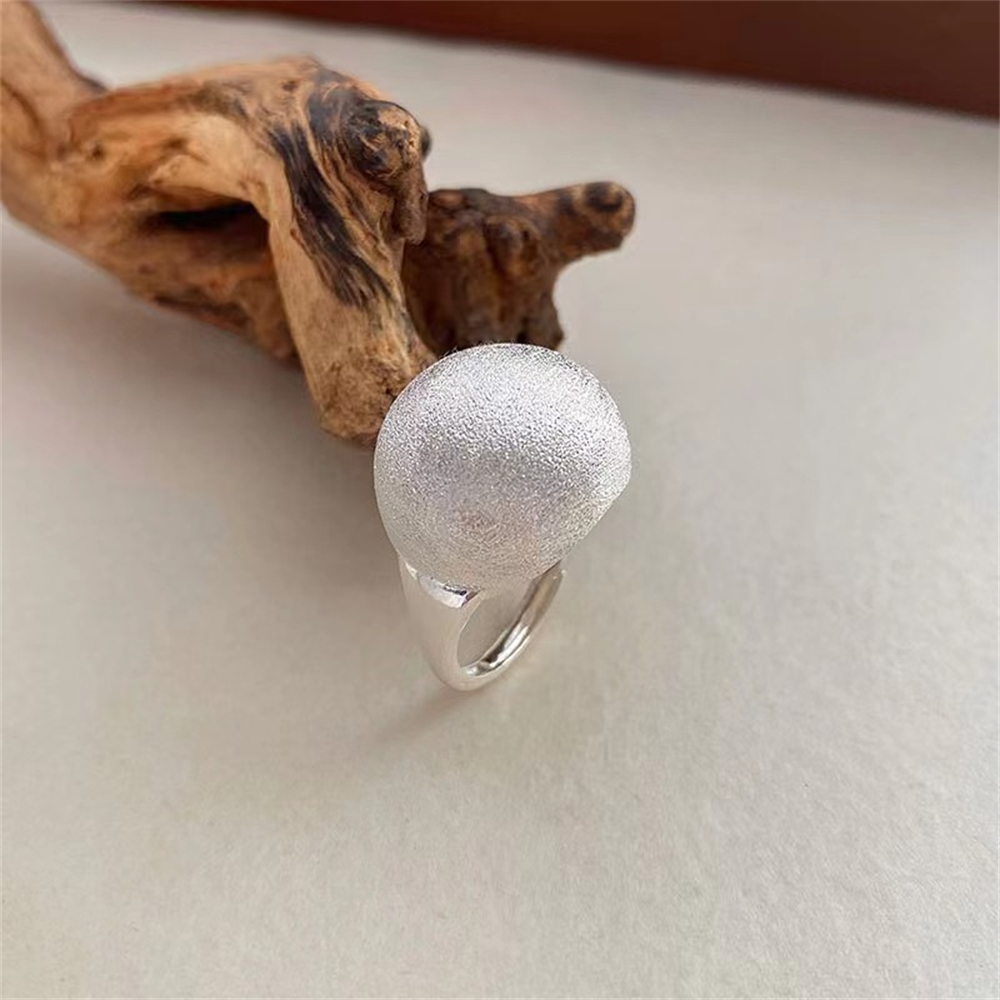 925 silver jewelry ring, women's round ball bubble exaggerated ring, all size open stainless steel brushed index finger ring, trendy accessory