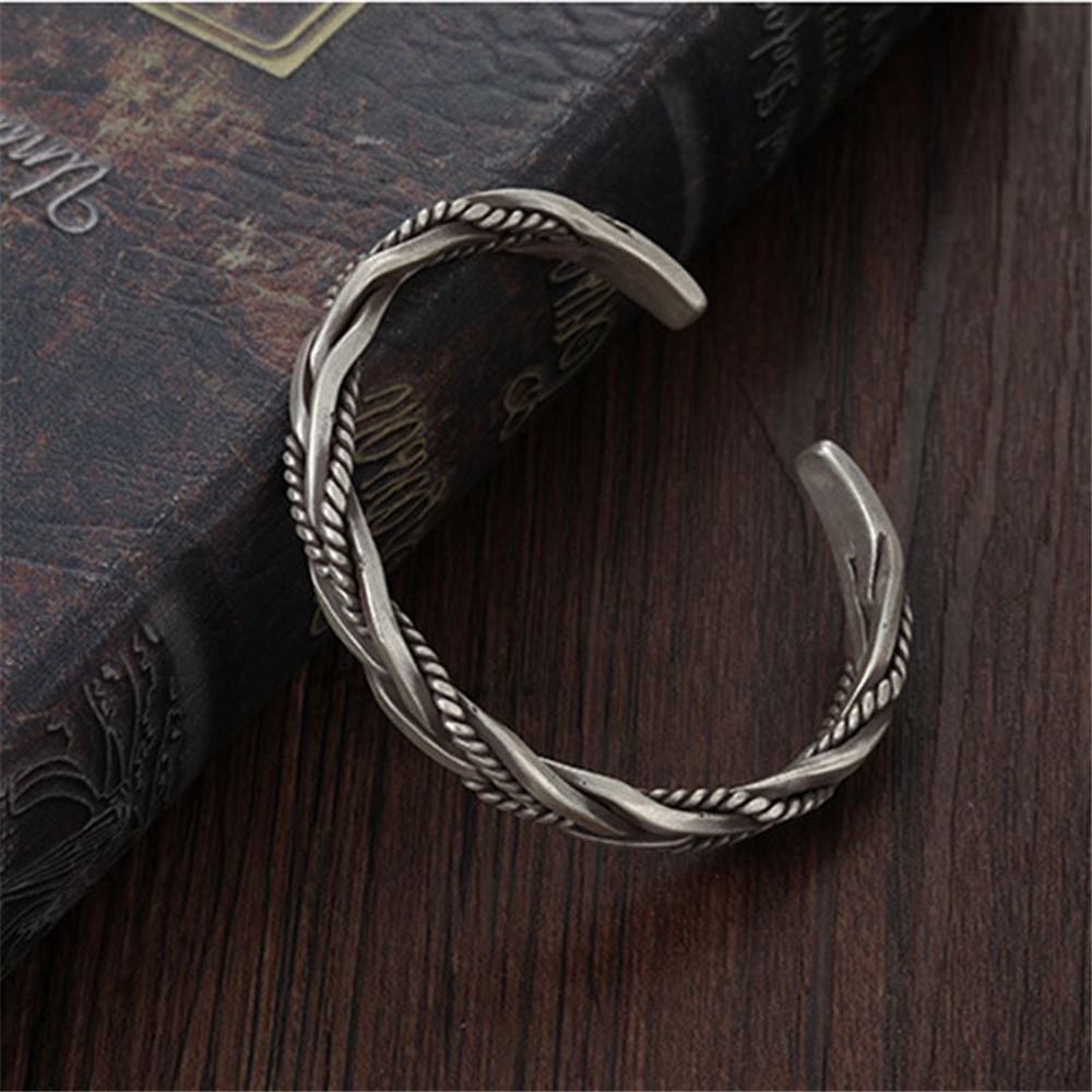 Men's Bracelet, Retro Style, Thai Silver Braided Open Bracelet, Trendy Men's Personalized Bracelet, Simple Handpiece Jewelry