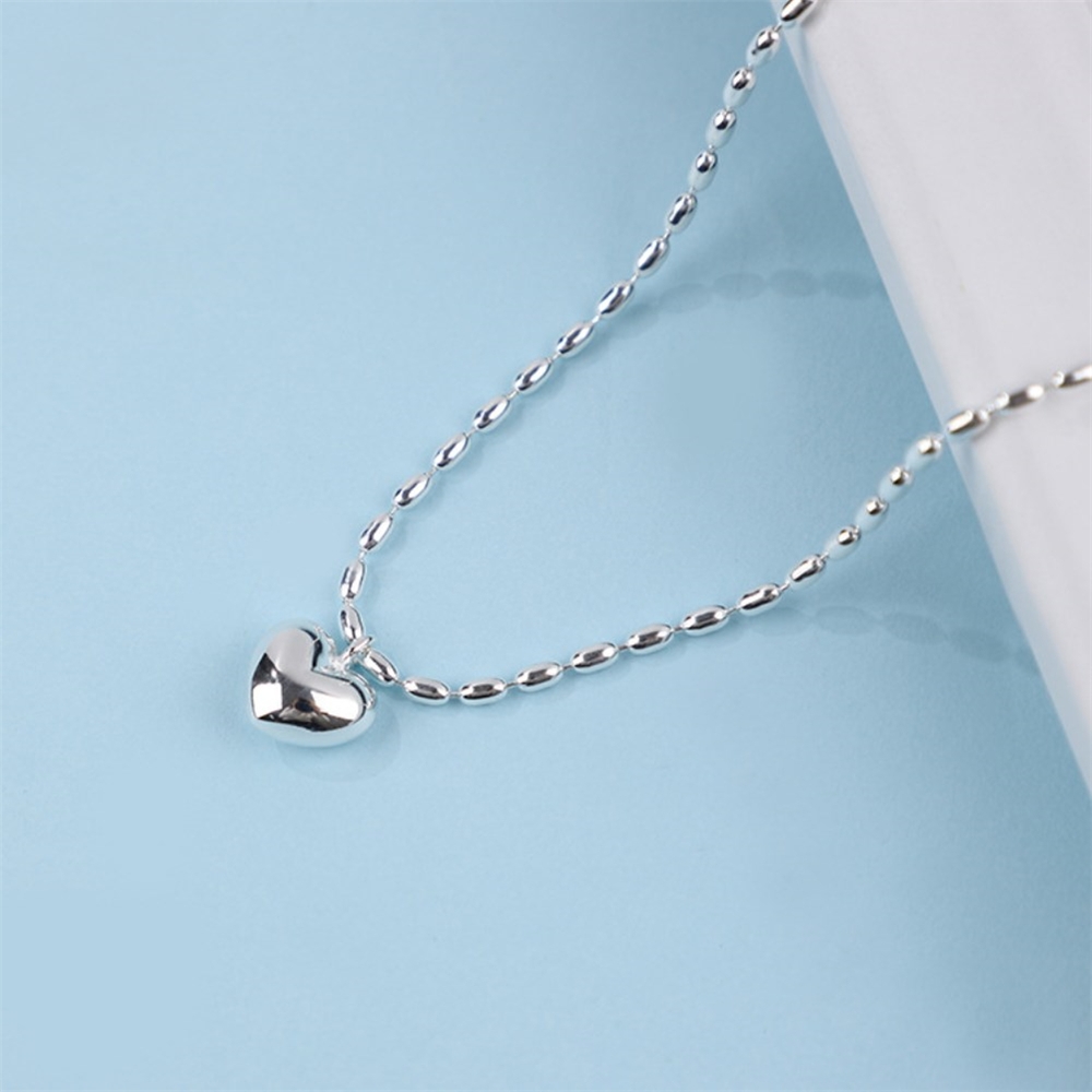 Necklace, women's pure silver, rice bead chain, heart-shaped pendant, collarbone chain, fashionable, light luxury, ins, high-end first accessory