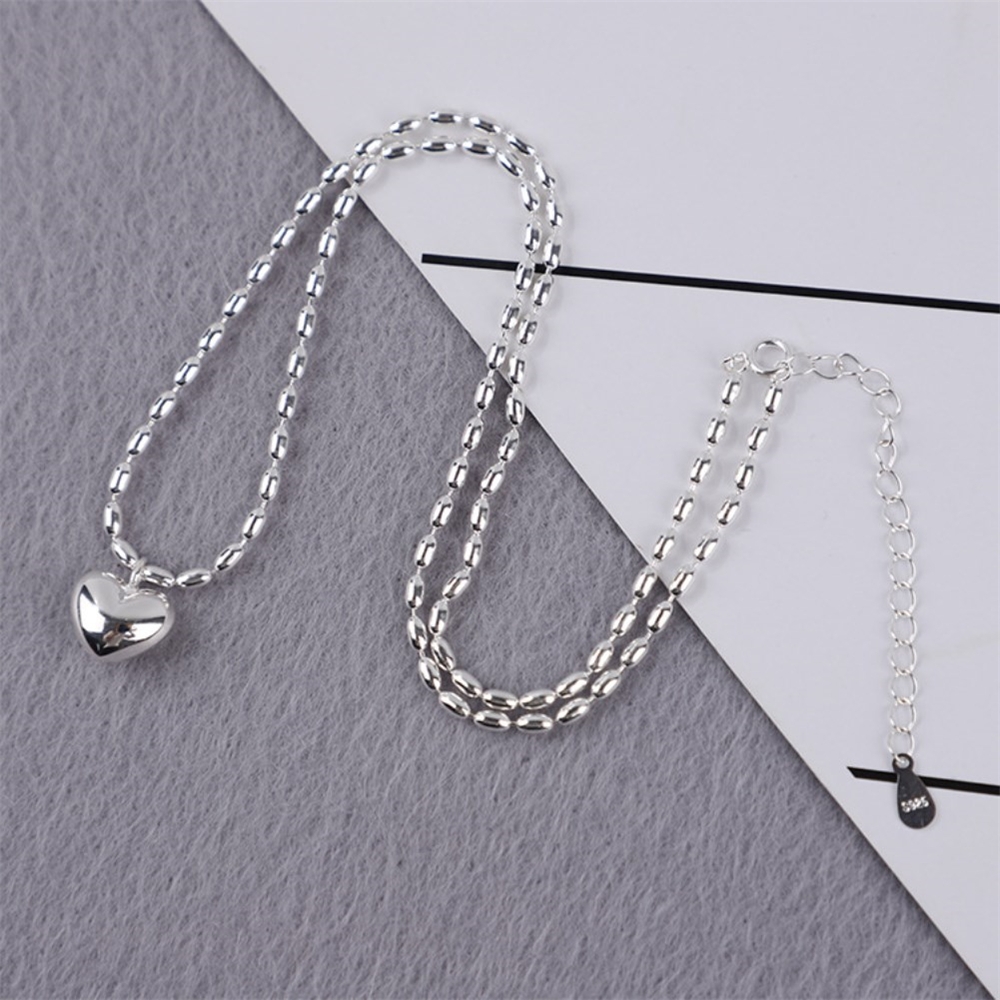 Necklace, women's pure silver, rice bead chain, heart-shaped pendant, collarbone chain, fashionable, light luxury, ins, high-end first accessory