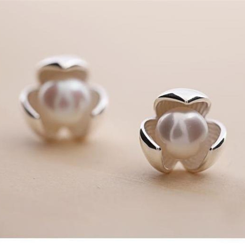 Pearl earrings, women's pure silver elegant flower earrings, earrings, fashionable and simple temperament, new trendy headwear accessories