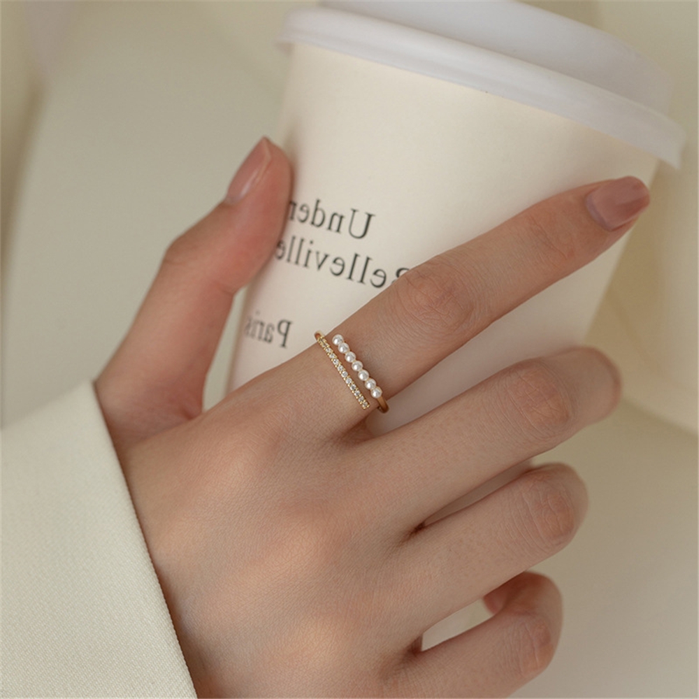 Ring, women's 18K gold mini pearl ring, open index finger ring, fashionable, simple, niche design, jewelry gift