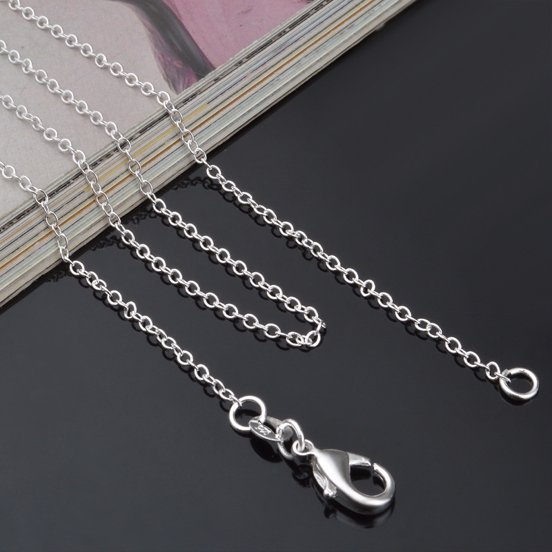 S925 silver necklace women's 1mm cross chain simple and ultra-fine plain chain collarbone chain with pendant