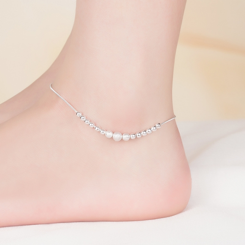 Silver ankle chain, female summer internet celebrity, sexy foot accessories, fashionable and simple frosted beads, extended chain